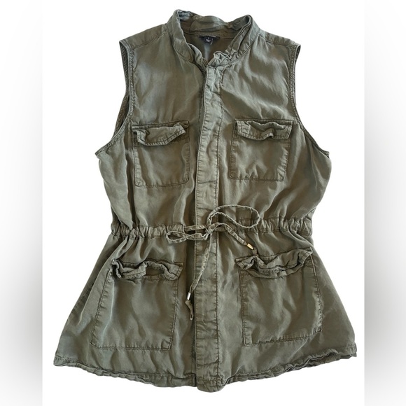 a.n.a Jackets & Blazers - A.N.A Olive Utility Safari Vest Drawstring Waist Cargo Pocket Lyocell Large
